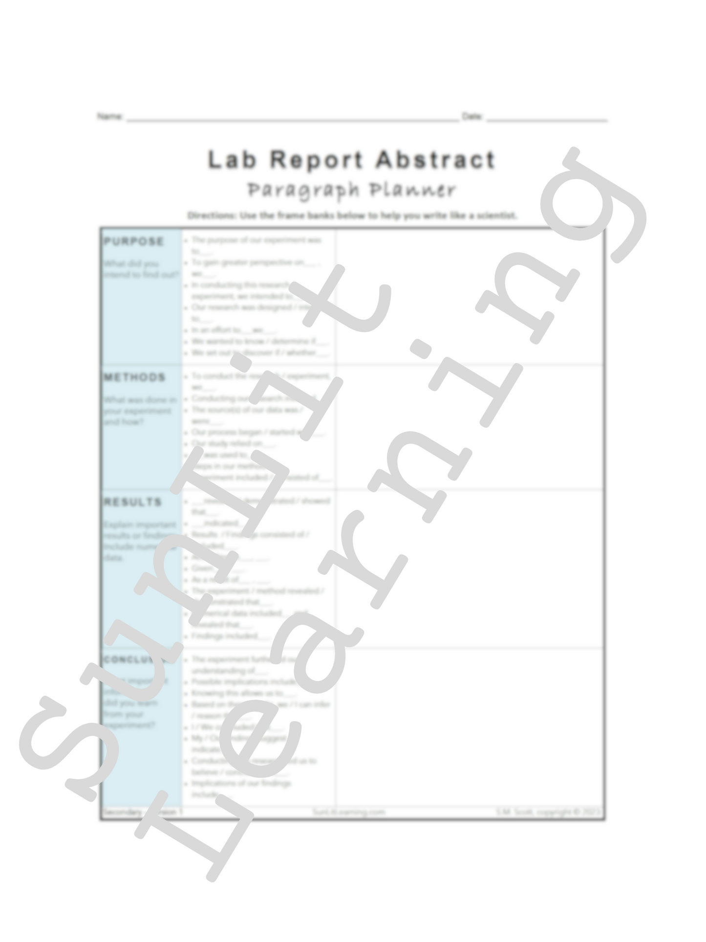 Lab Report Abstract Paragraph Template