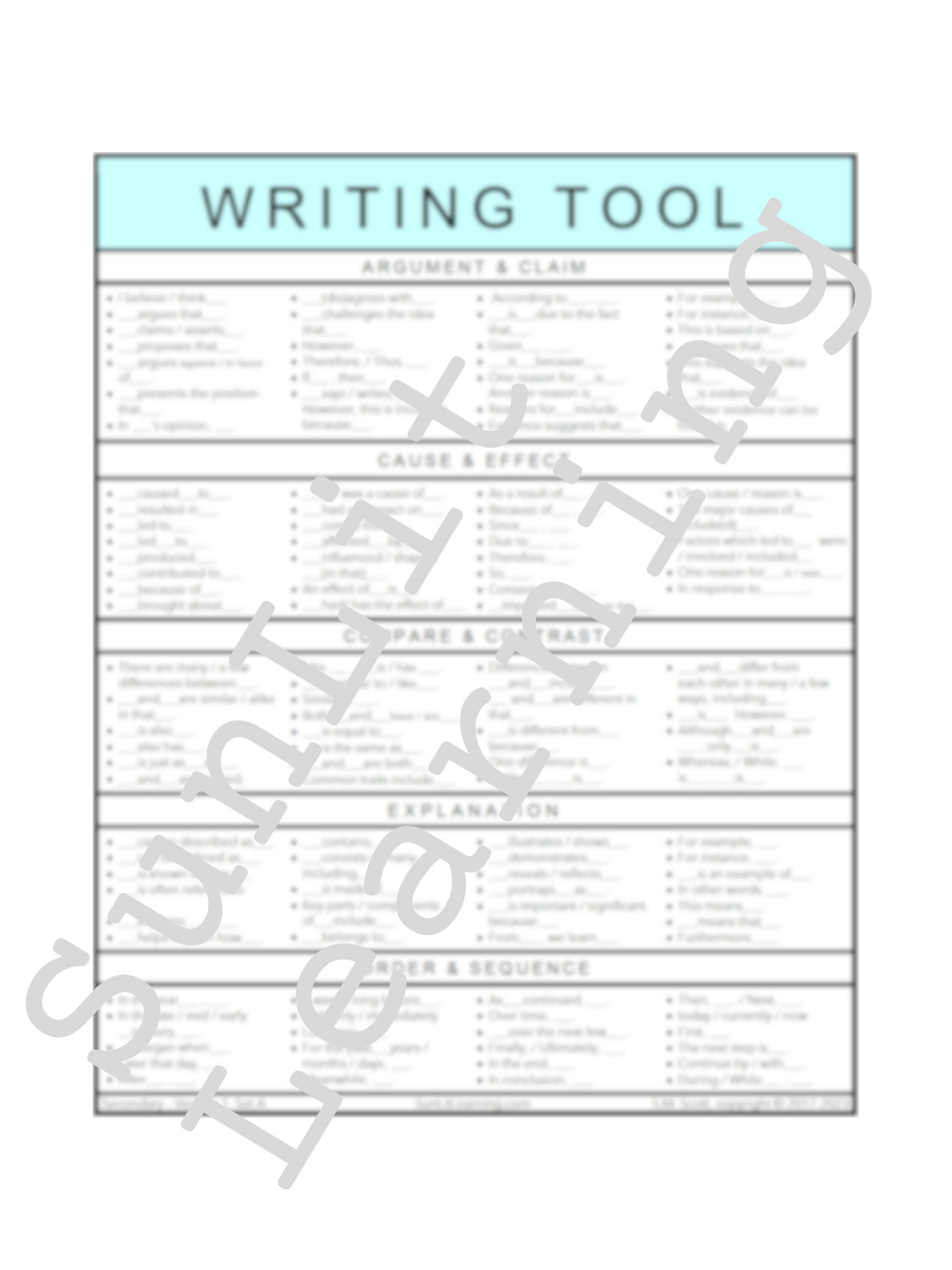 The Writing Tool - Secondary V1 Set A – SunLit Learning