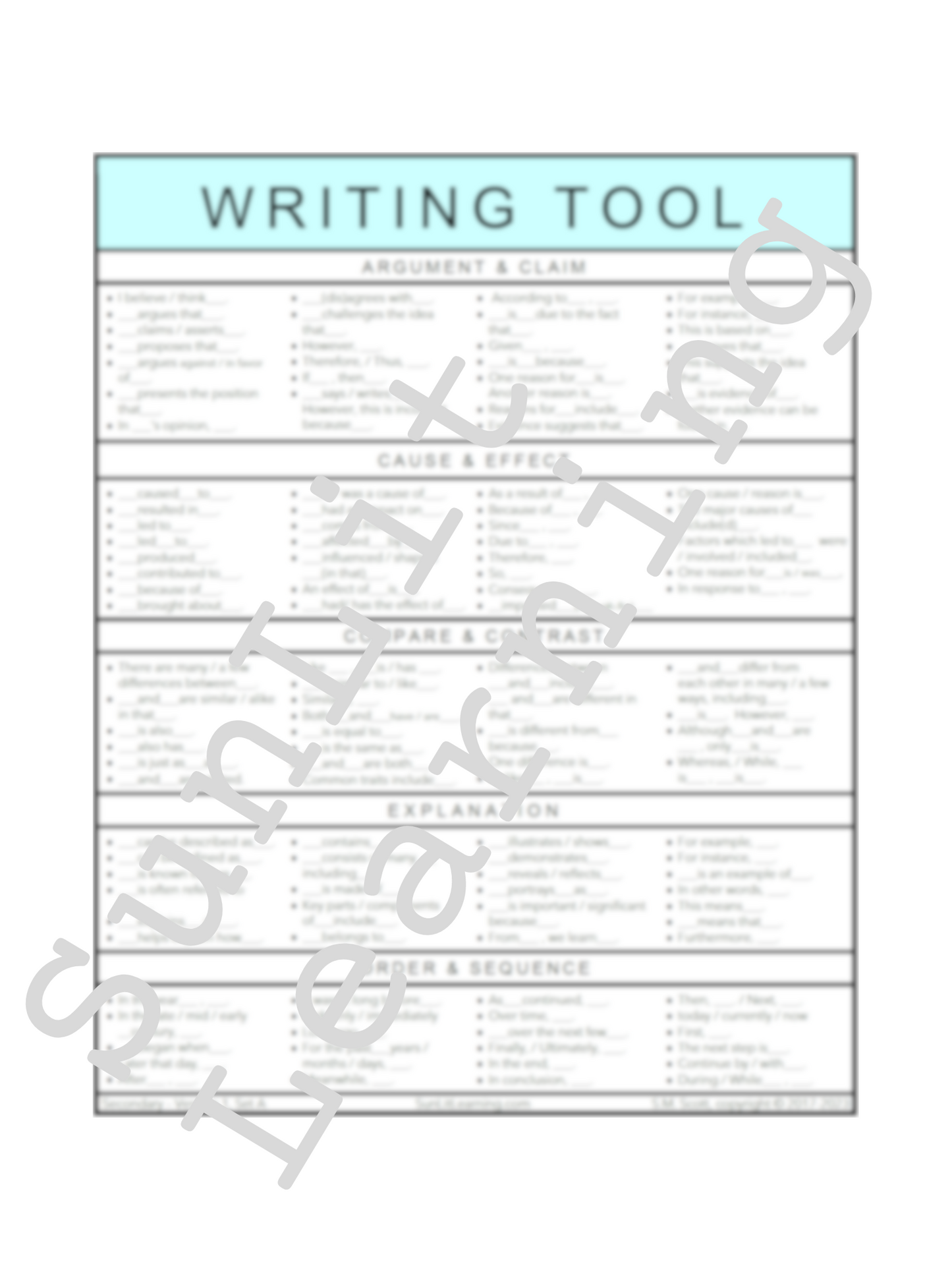 The Writing Tool - Secondary V1 Set A